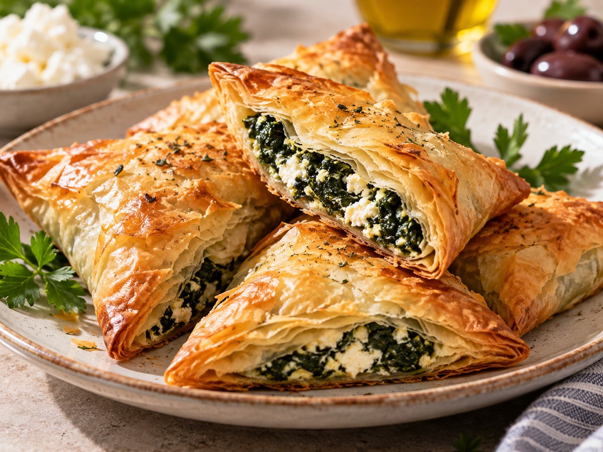 Spinach Feta Tiropita plated food photograph