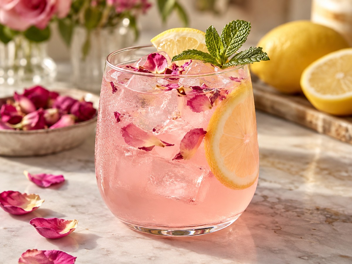 Rose Water Lemonade plated food photograph